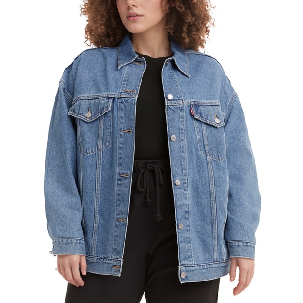 Levis Denim Jacket‎ Womens Plus 2X Blue Baggy Trucker Button Front Outdoor NWT